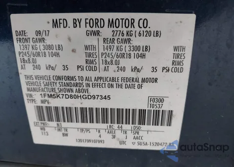 2017 Ford Explorer Xlt z USA, uszkodzony, nr VIN 1FM5K7D80HGD97345